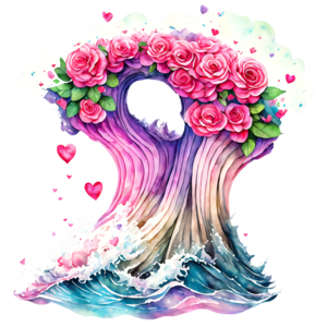 Scarica Opera d'arte romantica con albero, rose rosa e cuori PNG Online - Creative  Fabrica