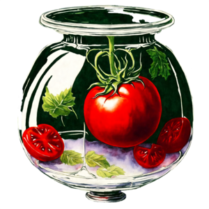 Scarica Pomodoro e basilico che crescono in un vaso di vetro PNG Online - Creative  Fabrica