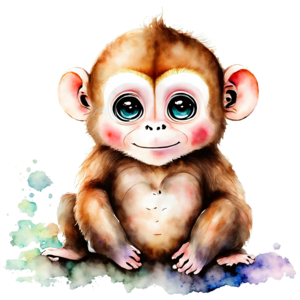 Baixe Macaco de desenho animado triste com olhos grandes PNG - Creative  Fabrica