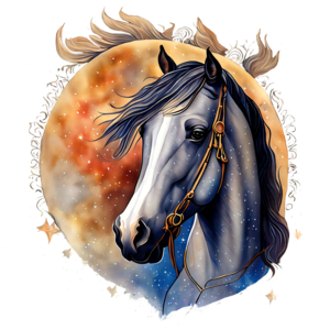 Baixe Silhueta Elegante de Cabeça de Cavalo na Frente da Lua com Estrelas  PNG - Creative Fabrica