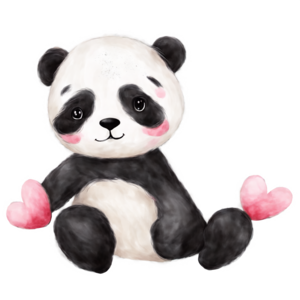 Desenho de urso panda fofo segurando balão de coração para animal