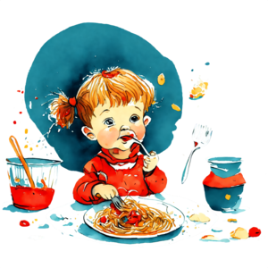 Scarica Giovane Ragazza che Mangia gli Spaghetti con Utensili e Forchette  PNG Online - Creative Fabrica