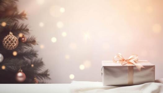 Boîte-cadeau et sapin de Noël avec décorations