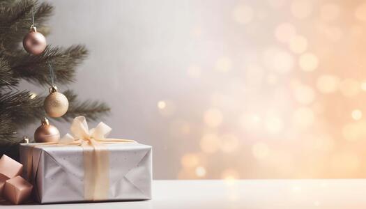 Boîte-cadeau blanche et sapin de Noël orné