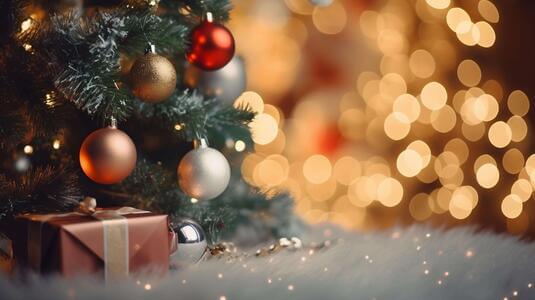 Arbre de Noël festif avec décorations et cadeaux