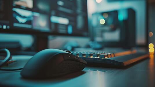 Computer Monitor, Keyboard, and Mouse on Desk Cartoons thumbnail