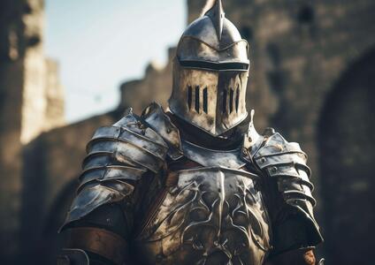 Download Medieval Knight in Full Armor Standing in Front of Old Stone ...