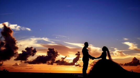Newlywed Couple Silhouette at Sunset on the Beach Patterns thumbnail