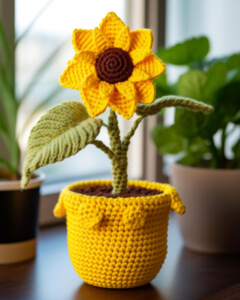 Vaso de Girassol de Crochê Amarelo thumbnail