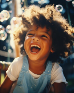 Young Girl Playing with Soap Bubbles at the Playground Patterns thumbnail