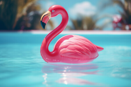Flamingo Rosa na Piscina com Palmeiras thumbnail