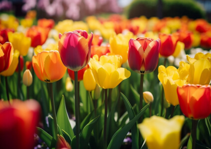 Campo de Tulipas Coloridas em Flor com Pessoas thumbnail