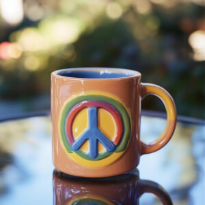 Bunte Keramiktasse mit Friedenssymbol Hintergründe thumbnail