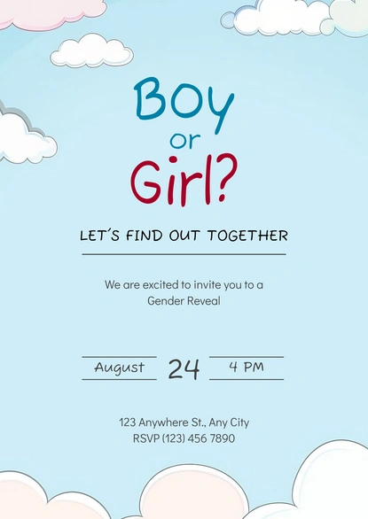 Invitation for a gender reveal party