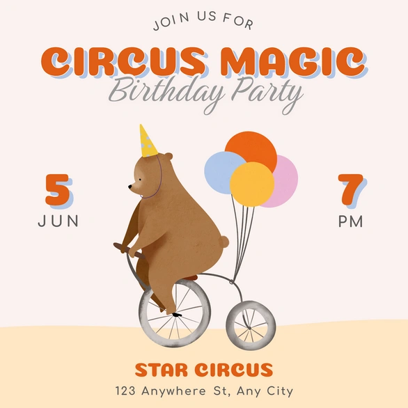 Circus-themed Birthday Party Invitation