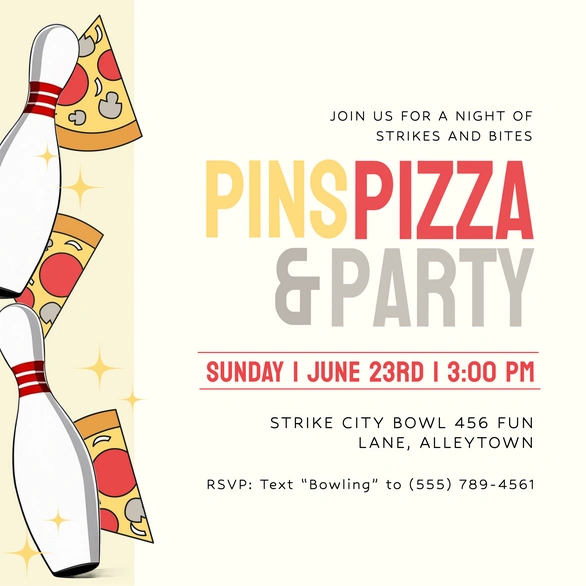 Bowling and Pizza Party Invitation