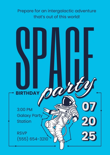 Space themed birthday party invitation