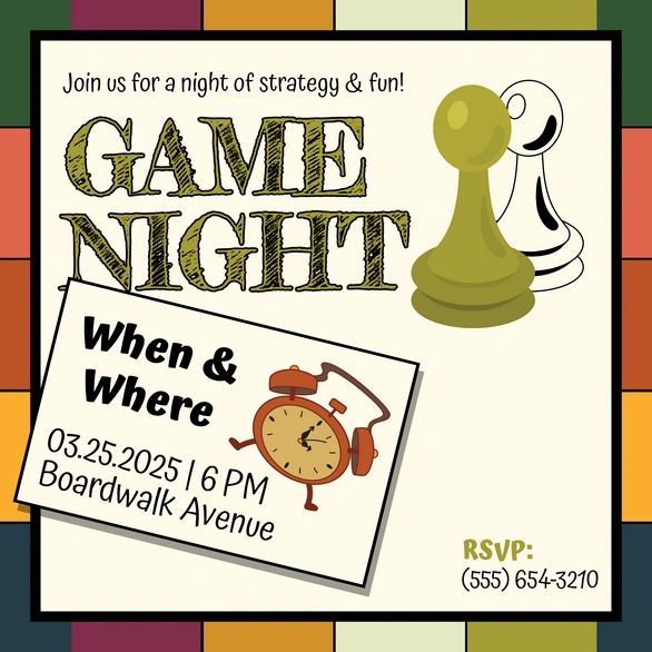 Invitation to a game night event