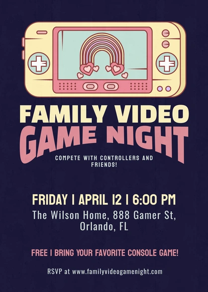 Family Video Game Night Invitation