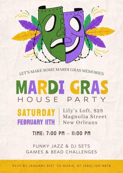 Mardi Gras Celebration Invitation