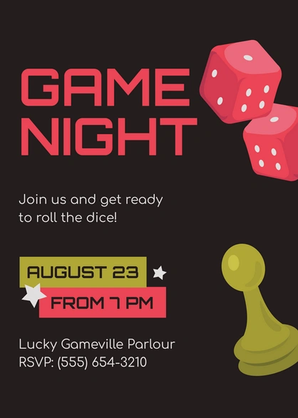 Invitation for a game night event.