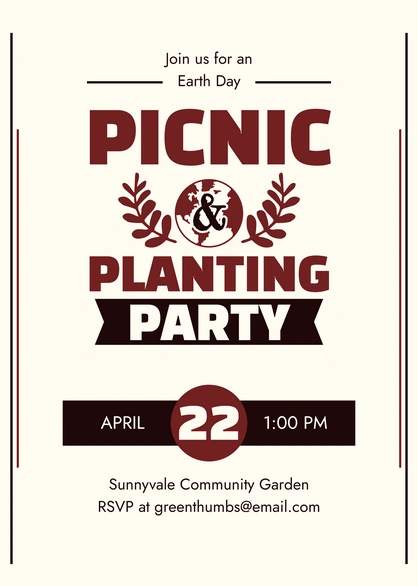 Invitation for Earth Day Picnic and Planting Party