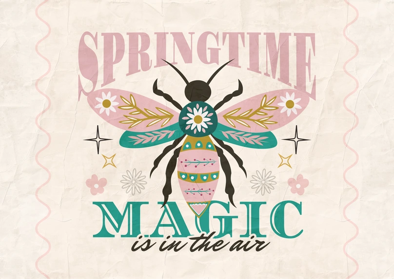 Spring and magic theme with an insect illustration