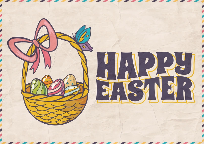 Easter basket with eggs and butterfly