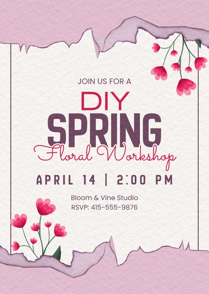 Event invitation for a floral workshop