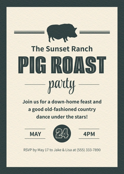Invitation to a pig roast party