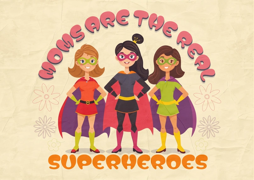 Illustration of three superhero moms
