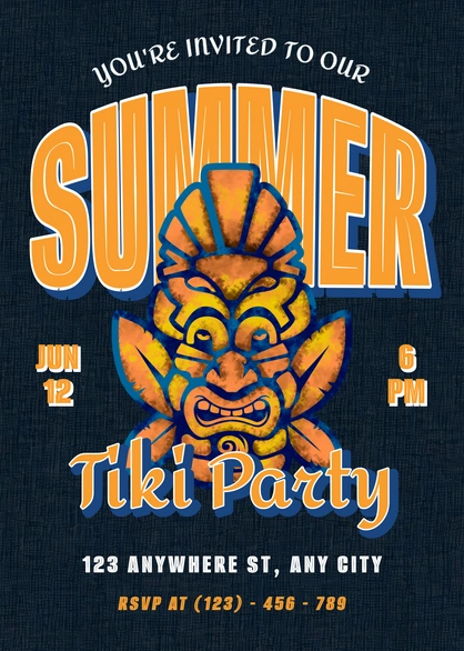 Tiki-themed summer party invitation
