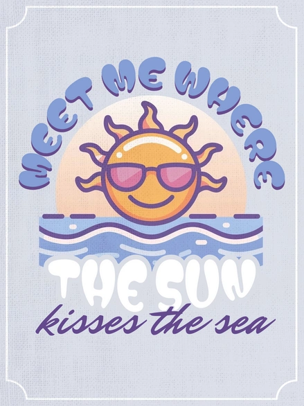 Sun and sea graphic with typography