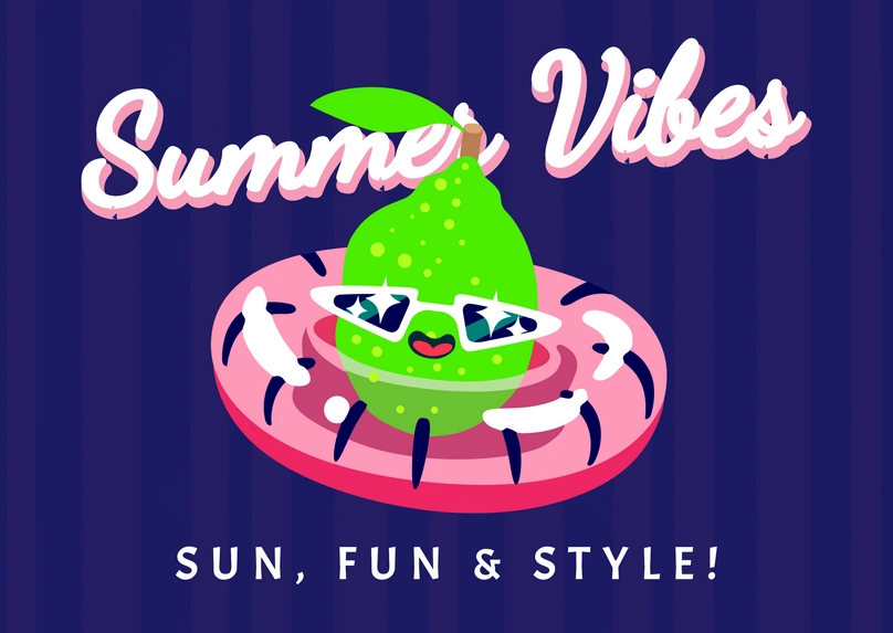 A fun summer-themed illustration featuring a lime with sunglasses on a float.