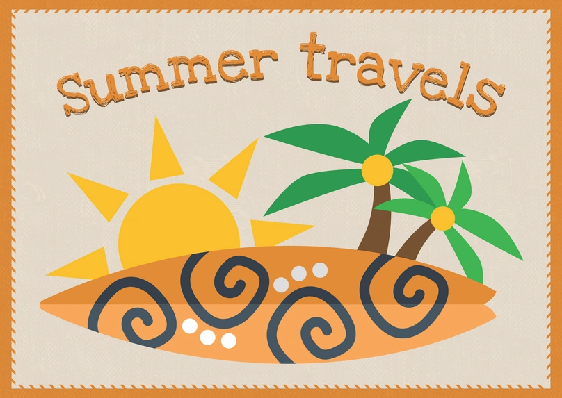 Summer travel theme with sun and palm trees