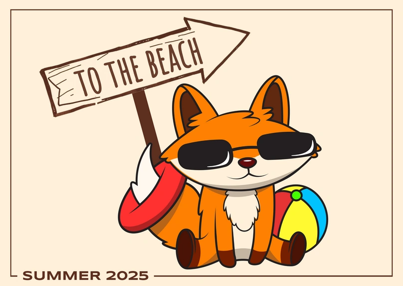Fox with sunglasses holding a beach ball