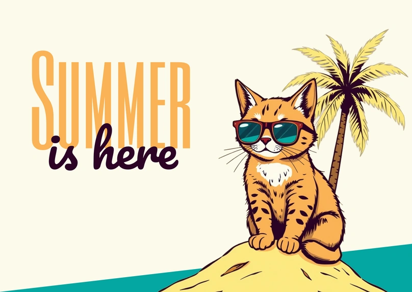 Illustration of a cat on a beach