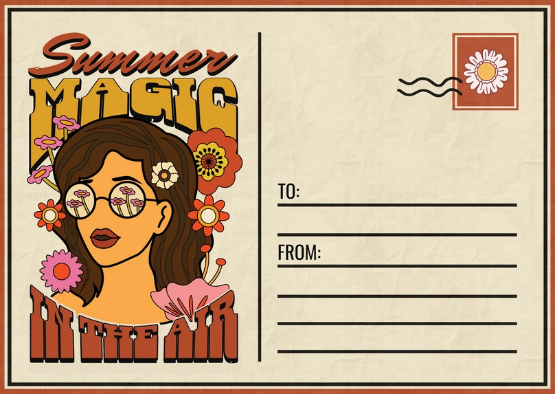 Illustrated postcard with summer theme