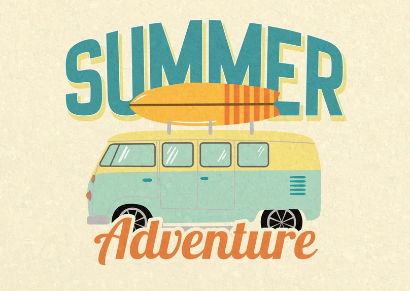 Summer Adventure with Van and Surfboard
