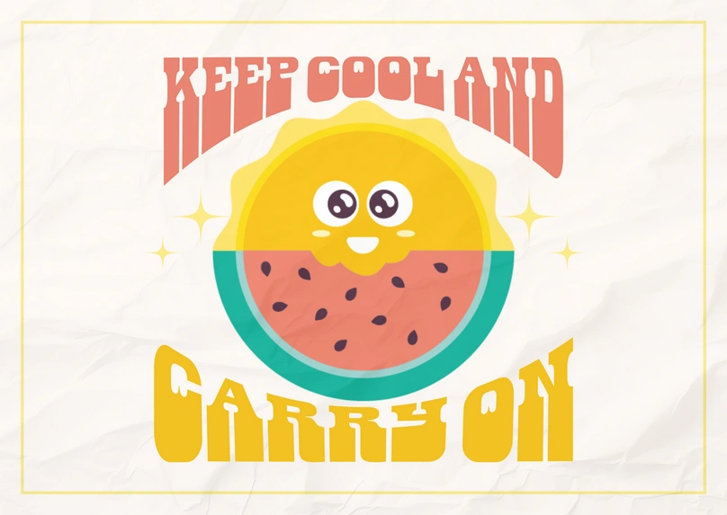 Illustration of a watermelon with a sun face and slogan