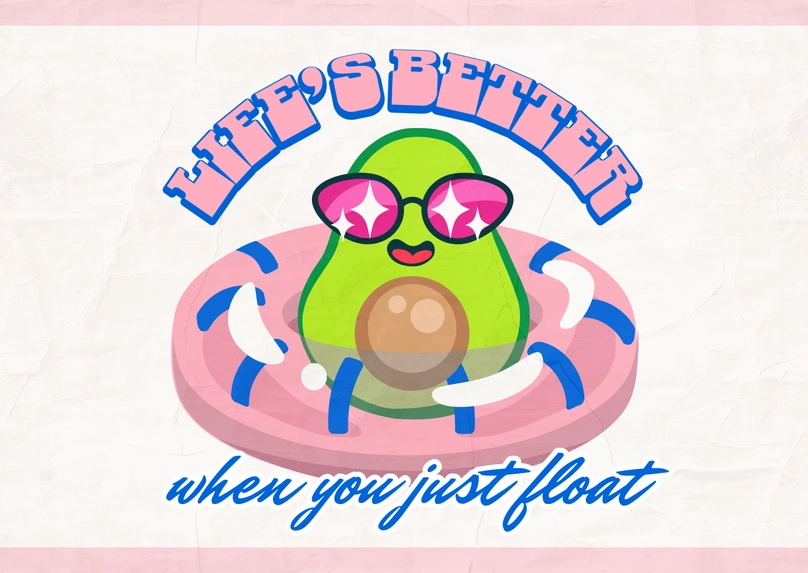 Avocado with sunglasses floating on an inflatable