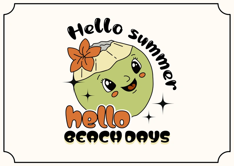 Illustration featuring a cute coconut character