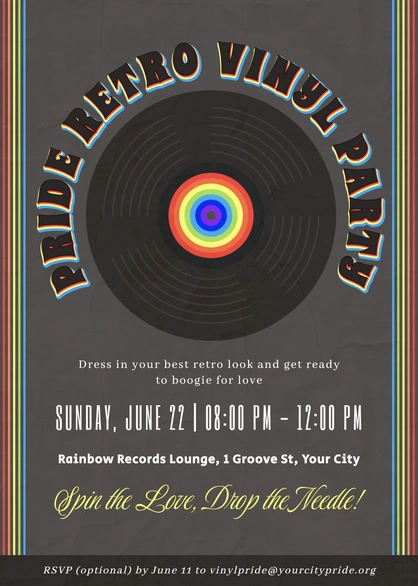 Pride Retro Vinyl Party Invitation