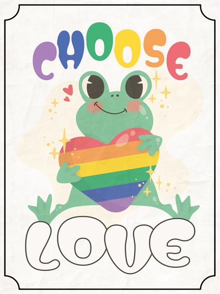 Frog holding a rainbow heart