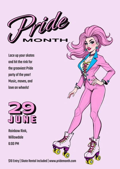 Pride Month celebration with roller disco theme