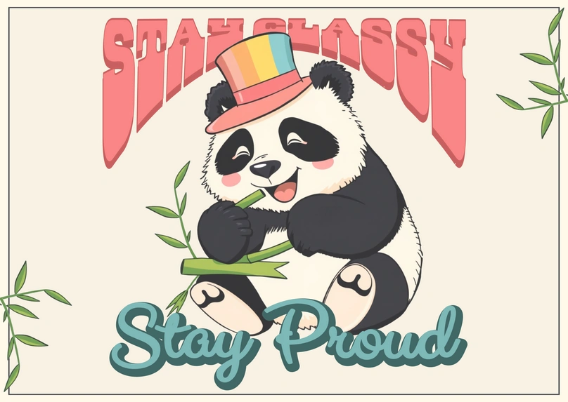 Panda with a hat holding bamboo