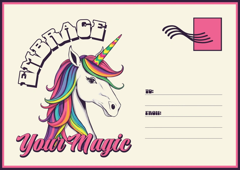 Postcard with Unicorn Illustration