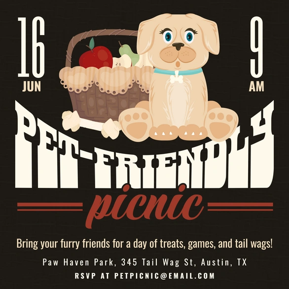 A pet-friendly picnic event invitation