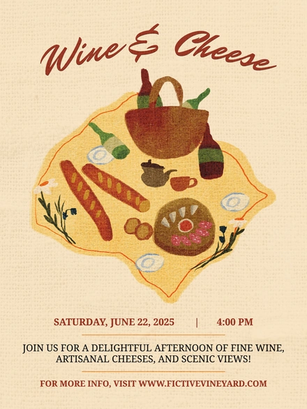 Invitation for a wine and cheese event