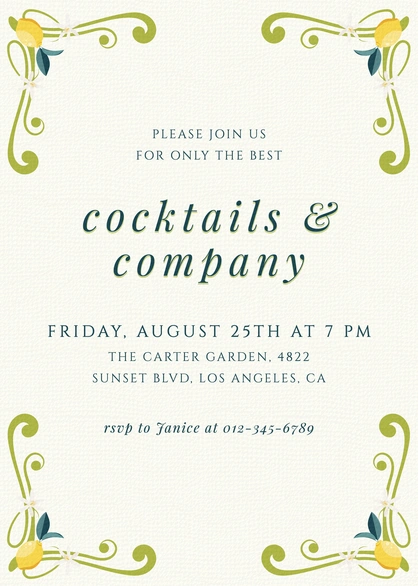 Invitation for a cocktails event